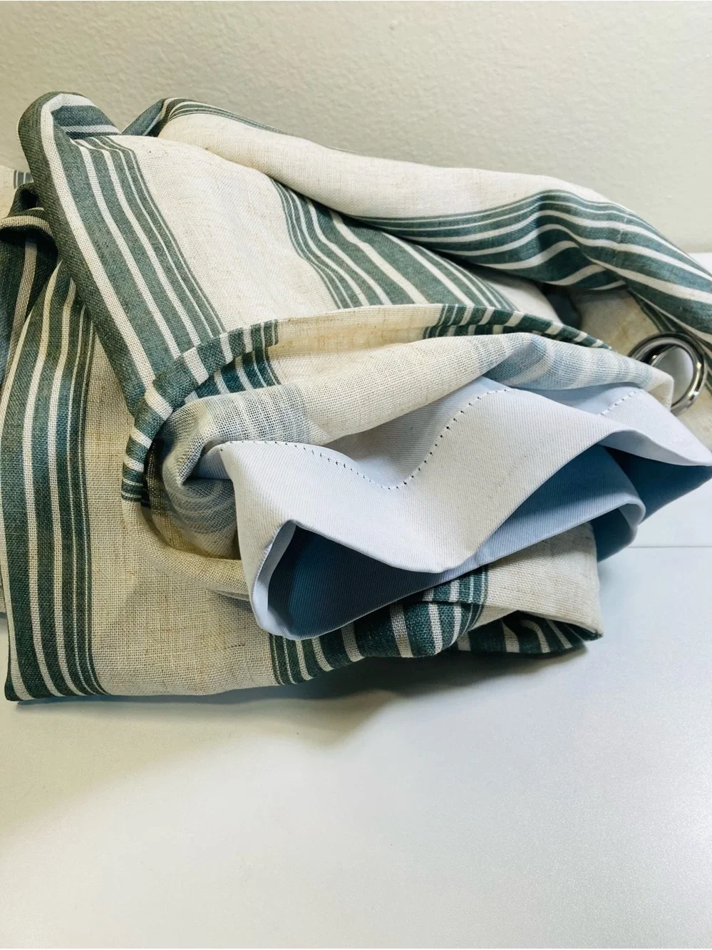 Drift Away Blackout Striped Grommet Curtain Panel in “Logan Green” 52” x 96”